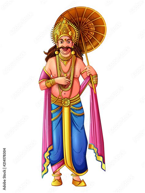 King Mahabali Of Hindu Mythology For South India Onam Festival Vector