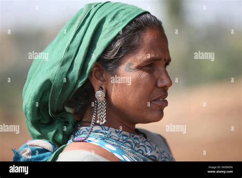 Woman Side Portrait Bhil Tribe Zabua District Madhya Pradesh India