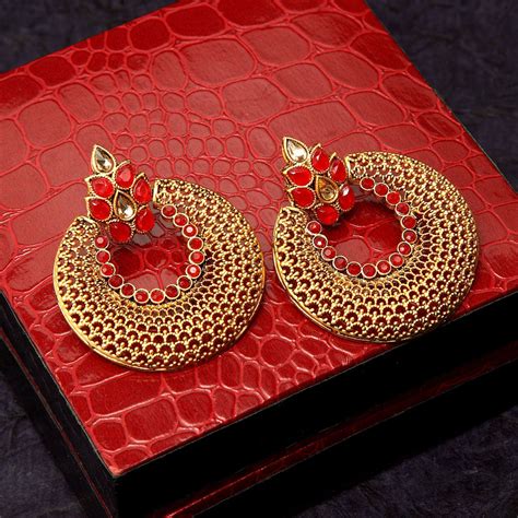 Panash Gold Red Crescent Shaped Handcrafted Drop Earrings Buy Panash