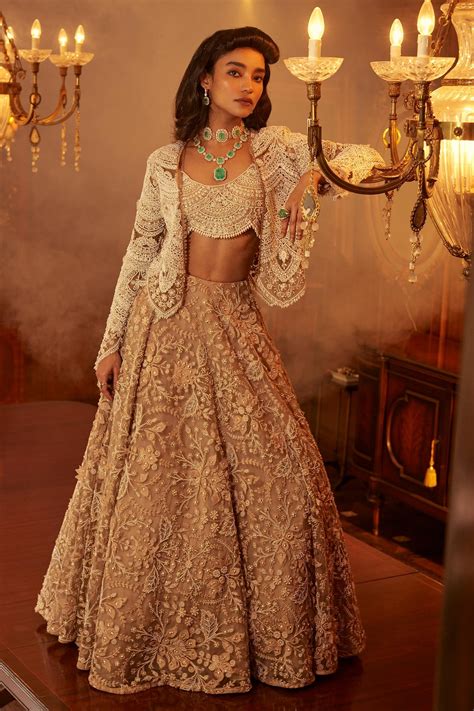 Buy Beige Organza Hand Embroidered D Flowers Iltija Lehenga Set For