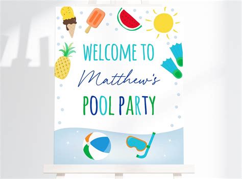 Editable Pool Party Welcome Sign Pool Party Birthday Boys Pool Etsy