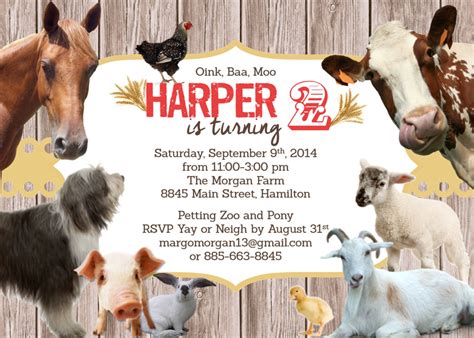 Birthday Party Invitation Barnyard Farm Animals Petting Zoo