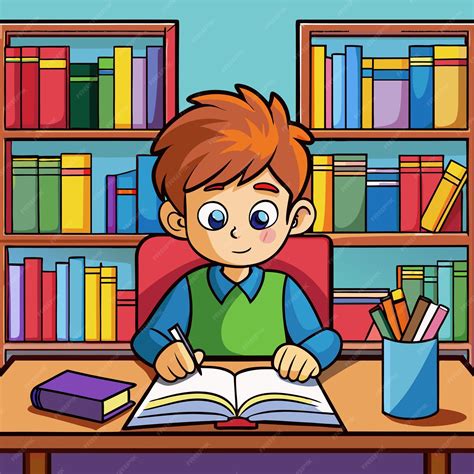 premium vector cartoon boy studying  desk vector illustration
