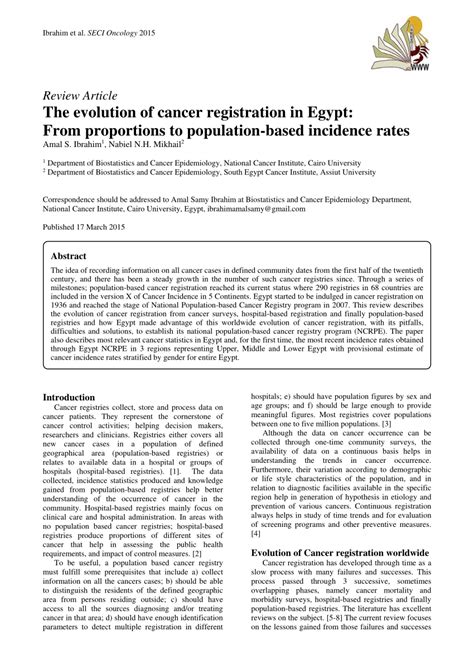 Pdf The Evolution Of Cancer Registration In Egypt From Proportions