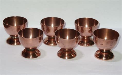 Egg Cup Holder Vintage Collectible Lot Set Of 6 Retro Antique Copper Metal Egg Cups Holders