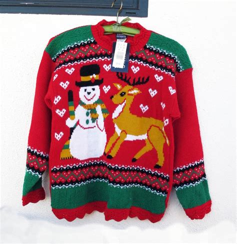 Tacky Christmas Sweater Snowman Reindeer Acrylic Womens Xs