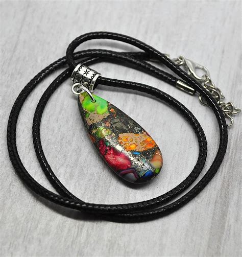 Beautiful Bright Rainbow Sea Sediment Jasper Pyrite Teardrop Pendant