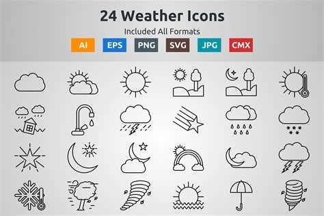 24 Weather Outline Icons Graphic by abidehtisham198 · Creative Fabrica