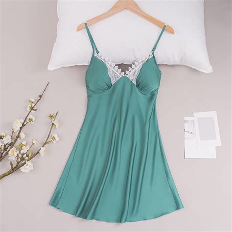 Xysaqa Women S Nightgown V Neck Chemise Sleepwear Silk Satin Lace Nightwear Soft Lingerie For