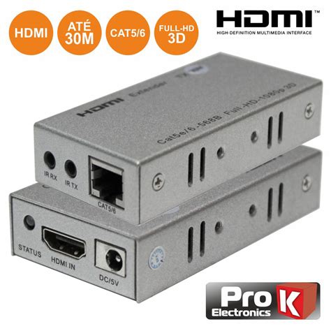 PK HDMIRJ45EXTIR01 Extensor De Sinal HDMI Via RJ45 CAT5 6 30m PROK