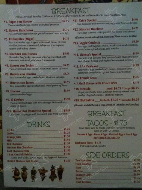 Menu At Manuels Mexican Restaurant And Taqueria Brenham