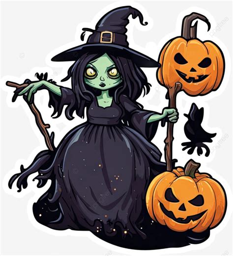 Creepy Witch Halloween Sticker Design Witch Halloween Sticker PNG