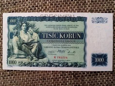 Bankovka Korun Ceskoslovensko Aunc Serie K Specimen Vzacna