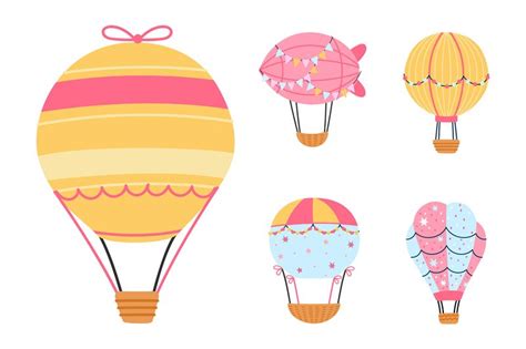 Cartoon Hot Air Balloons Isolated Clipart Flying Balloon With Basket By Microvector
