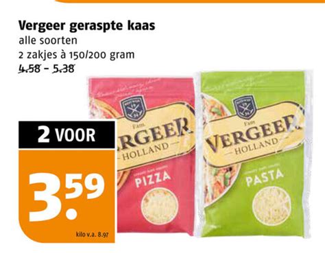 Vergeer Geraspte Kaas 2 Zakjes A 150 200 Gram Aanbieding Bij Poiesz