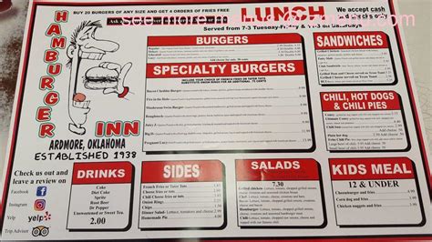 Menu at Hamburger Inn restaurant, Ardmore