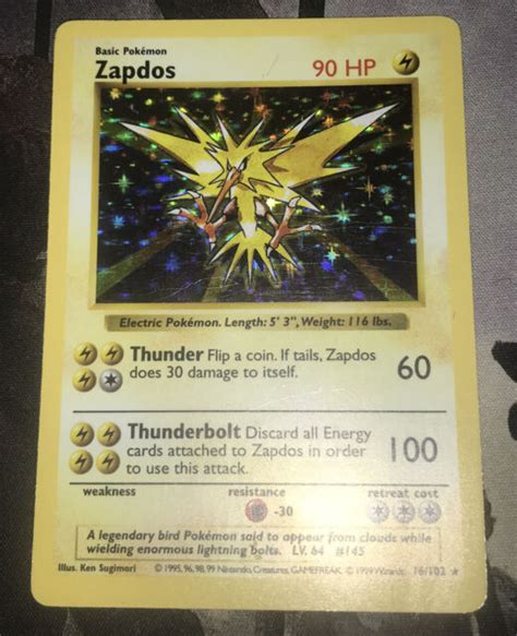 Shadowless Zapdos Holo Rare Pokemon Tcg Base Set Lp Mp