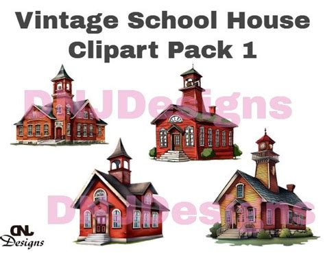 Vintage Schoolhouse Clipart Pack 1, School Building, Old School ...