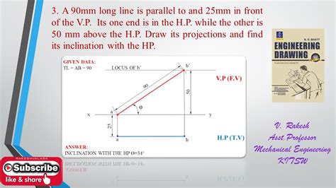 Projections Of Lines I Problem No 3 Engineering Drawing By N D