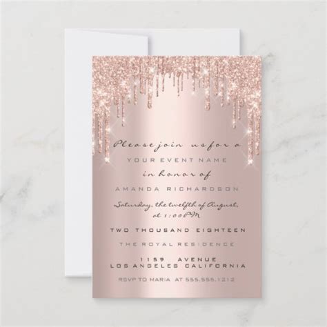 Spark Glitter Drips Rose Lux Bridal Sweet 16th Invitation