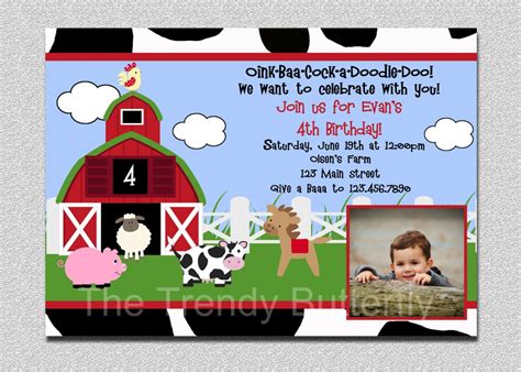 Farm Animals Birthday Invitation Farm Animal Barnyard Birthday Party