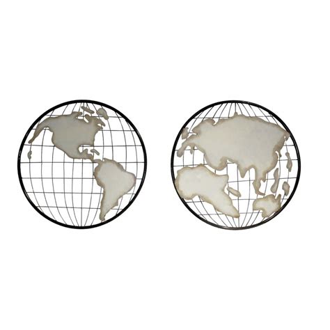 Deux Cercles Mappemonde En M Tal D Coration Murale World