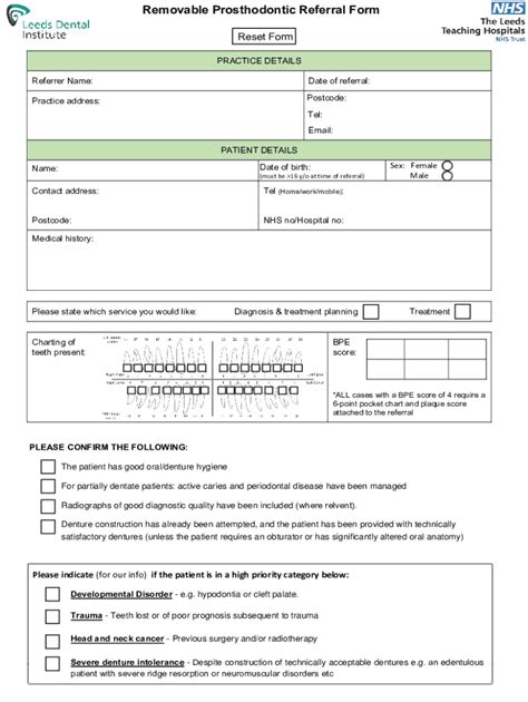 Fillable Online Prosthodontic Referral Form Mount Sinai Hospital Fax