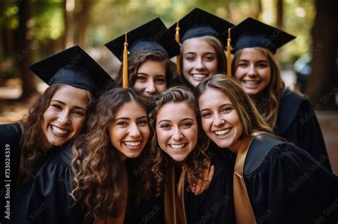 Group of happy smiling diverse students graduates hugging with classmates holding diplomas in ...