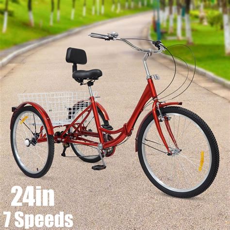 24” Folding Adult Tricycle 3 Wheels Bike 7 Speed Trike Bicycle w/ Basket + Back - Folding Bikes ...