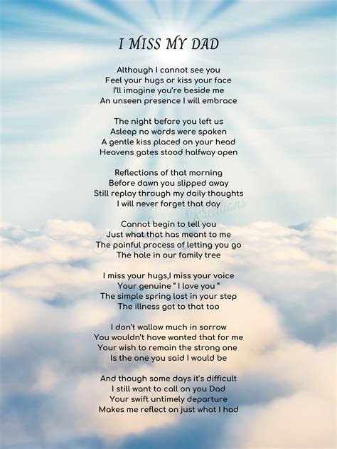 I Miss My Dad Poem A Message To Dad Pdf Digital Download Unframed Print At Home Etsy In