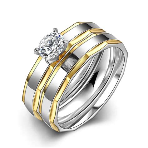 Romantic Couple Rings Set Fashion CZ Diamond Wedding Bridal Bridegroom ...