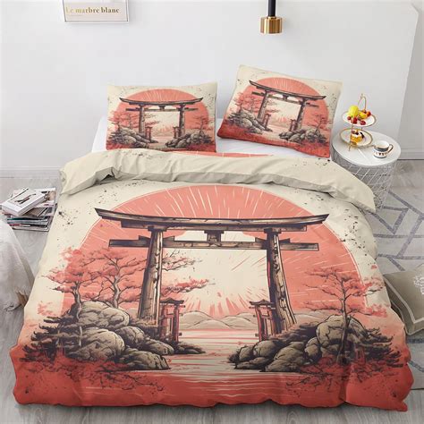 QEODAH Housse De Couette 220x240 Torii Japonais Parure De Lit 2