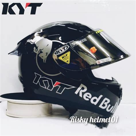 Jual Helm Full Face KYT R10 Black Glossy Paket Ganteng Red Bull