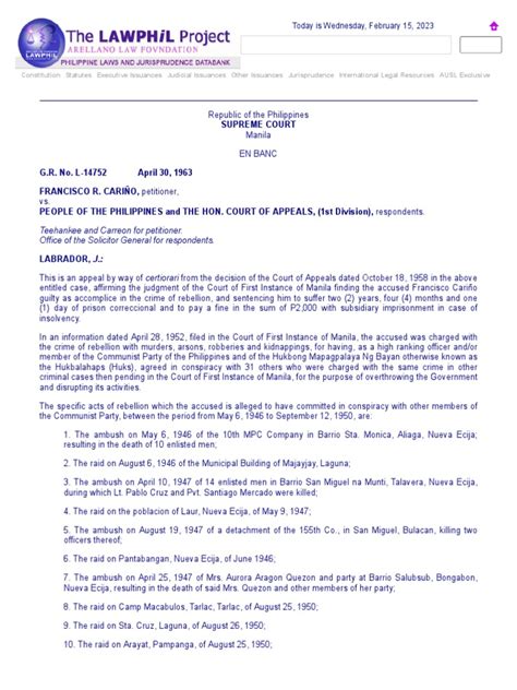 Cariño Vs People Of The Philippines Gr No L 14752 Pdf Crimes