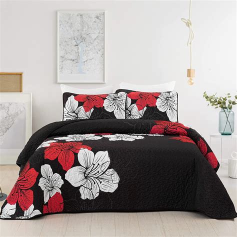 Amazon Djy Pieces Quilt Set California King Red Floral Pattern