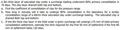 Solved A M Thick Layer Of Saturated Clay Under A Surcharge Chegg