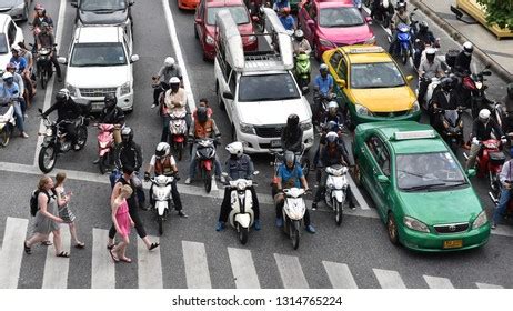 Stop For Cross The Zebra Crossing Bangkok Over Royalty Free