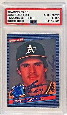 Donruss Jose Canseco Signed Auto Rookie Rc Card Psa Dna W