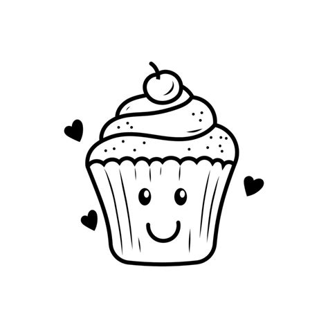 Cute Cupcake Doodle Illustration With A Facial Expression On Isolated