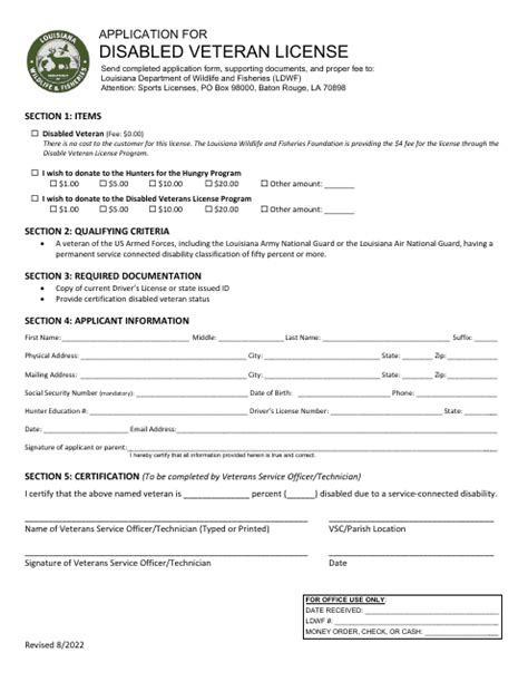 Louisiana Application For Disabled Veteran License Fill Out Sign