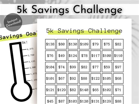 5k Savings Challenge 52 Week Challenge Instant Digital Etsy