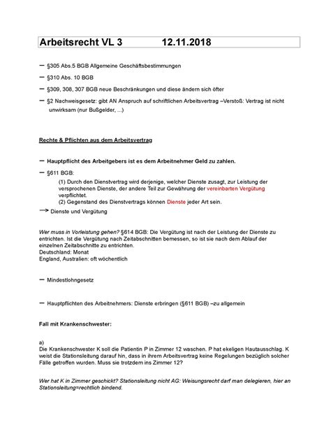 Vorlesung Wintersemester Arbeitsrecht VL 3 12 305 Abs BGB