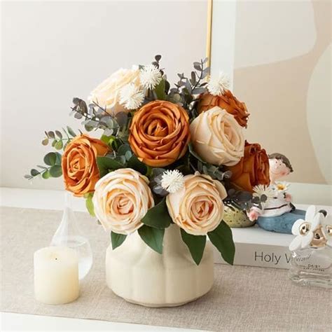 Artificial Flowers Fake Flowers Silk Rose Bouquets Decoration With Ceramics Vase For