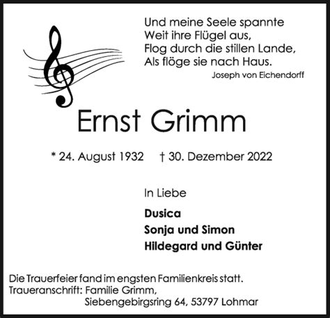 Traueranzeigen Von Ernst Grimm WirTrauern