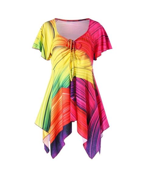 14 Plus Size Empire Waist Rainbow Handkerchief T Shirt Colormix