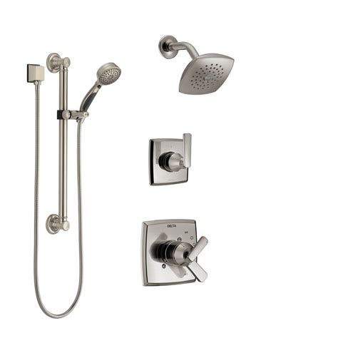 Delta Ashlyn Stainless Steel Finish Shower System With Dual Control Handle 3 Setting Diverter