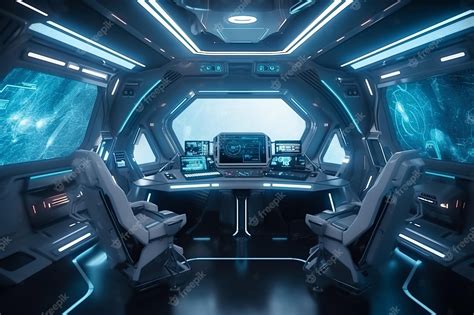 Sala De Control En El Interior De La Cabina De La Nave Espacial De La Ia Generativa De La Nave