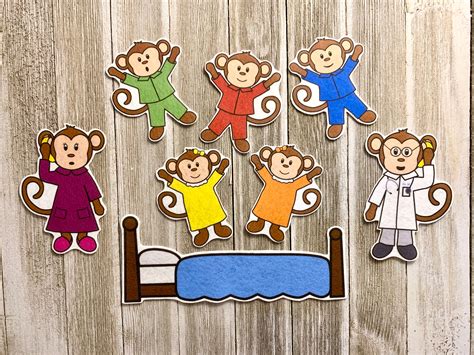 Five Little Monkeys Jumping on Bed Felt Stories Speech - Etsy