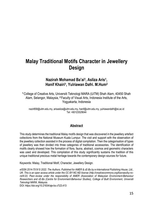 Pdf Malay Traditional Motifs Character In Jewellery Design