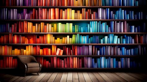 Premium AI Image | Bookshelf with colorful rainbow folders Wallpaper with straight view of open ...